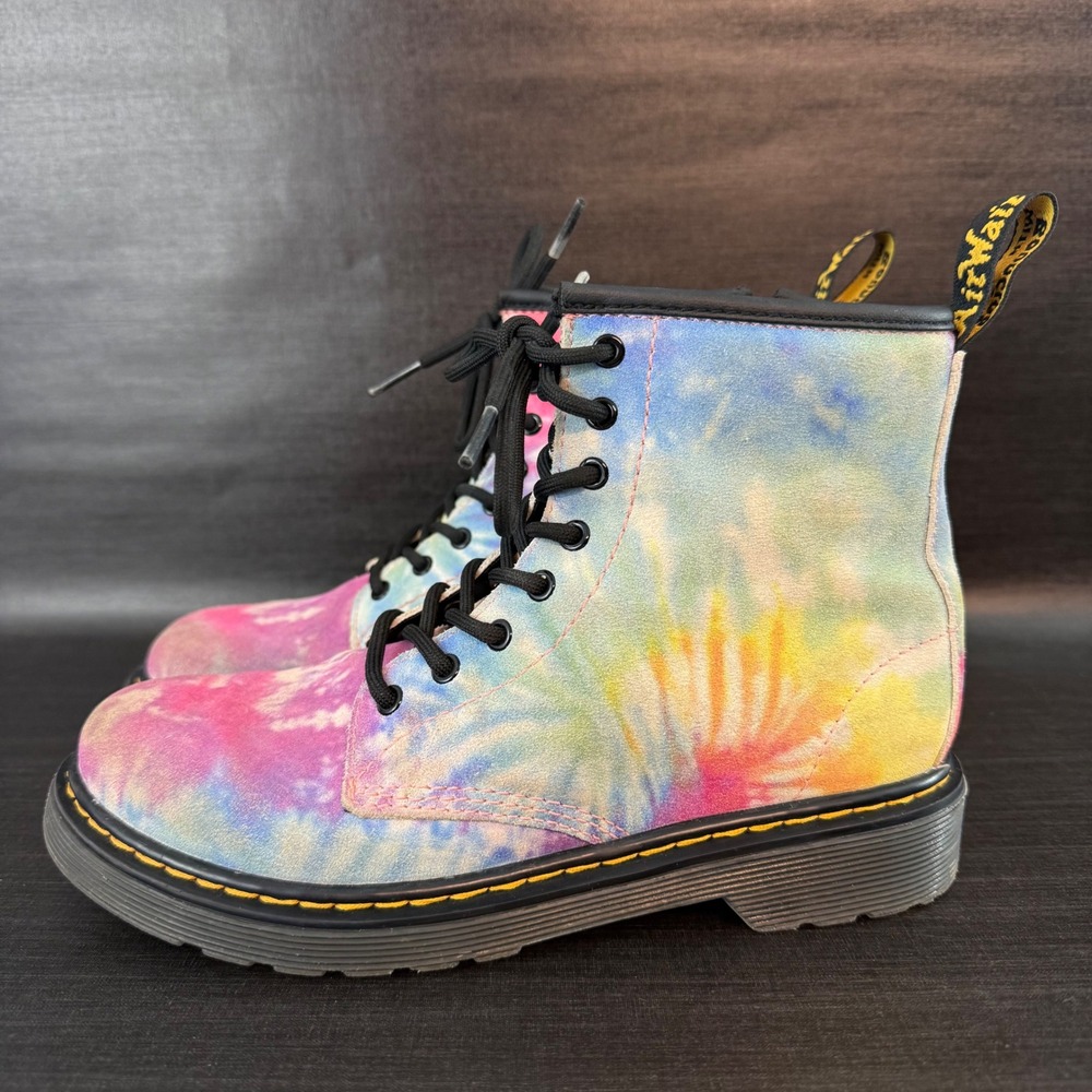 Dr. Martens 1460 Kids size 3 Tie Dye Suede Ankle Pink Yellow Blue Shoes Boots - Picture 4 of 10